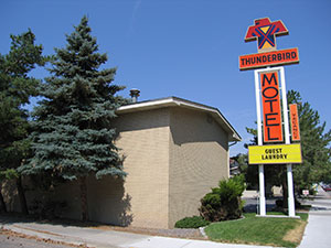 An exterior photograph of the Thunderbird Motel